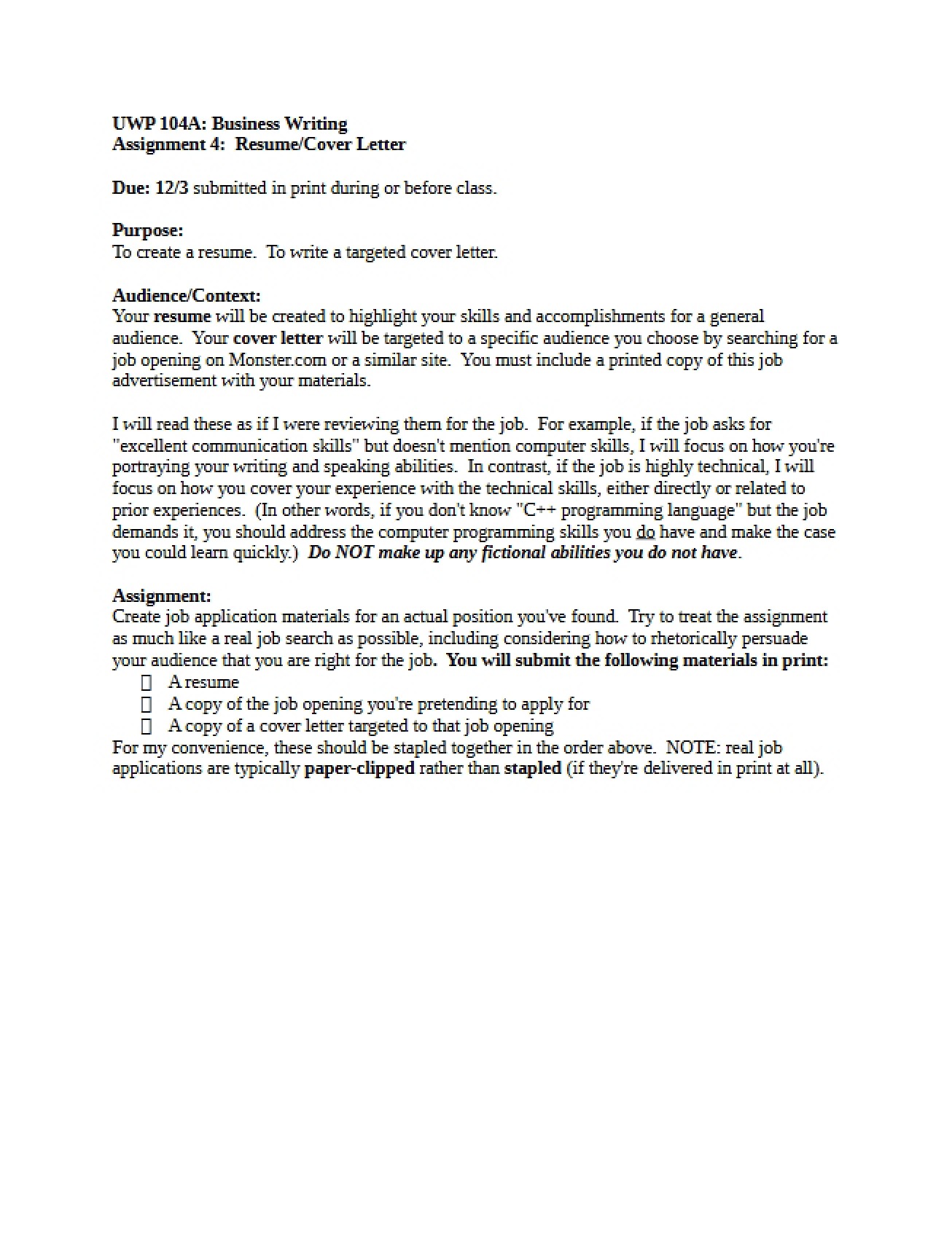 Assignment 4 Resume