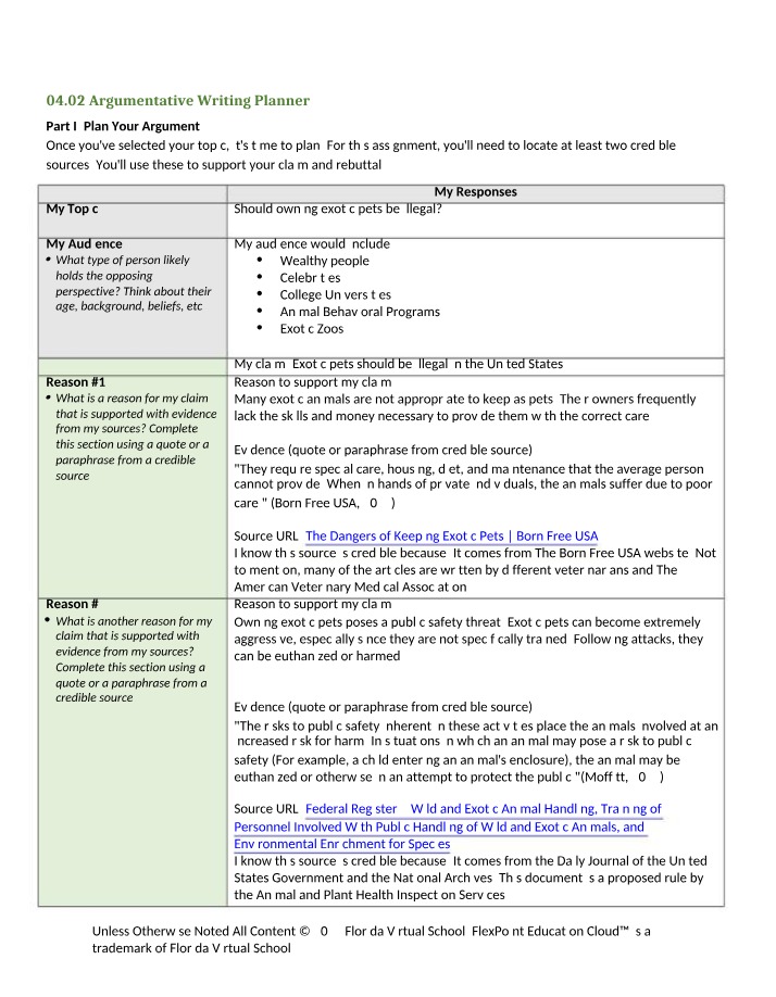 Argumentative Writing Planner Initial Draft