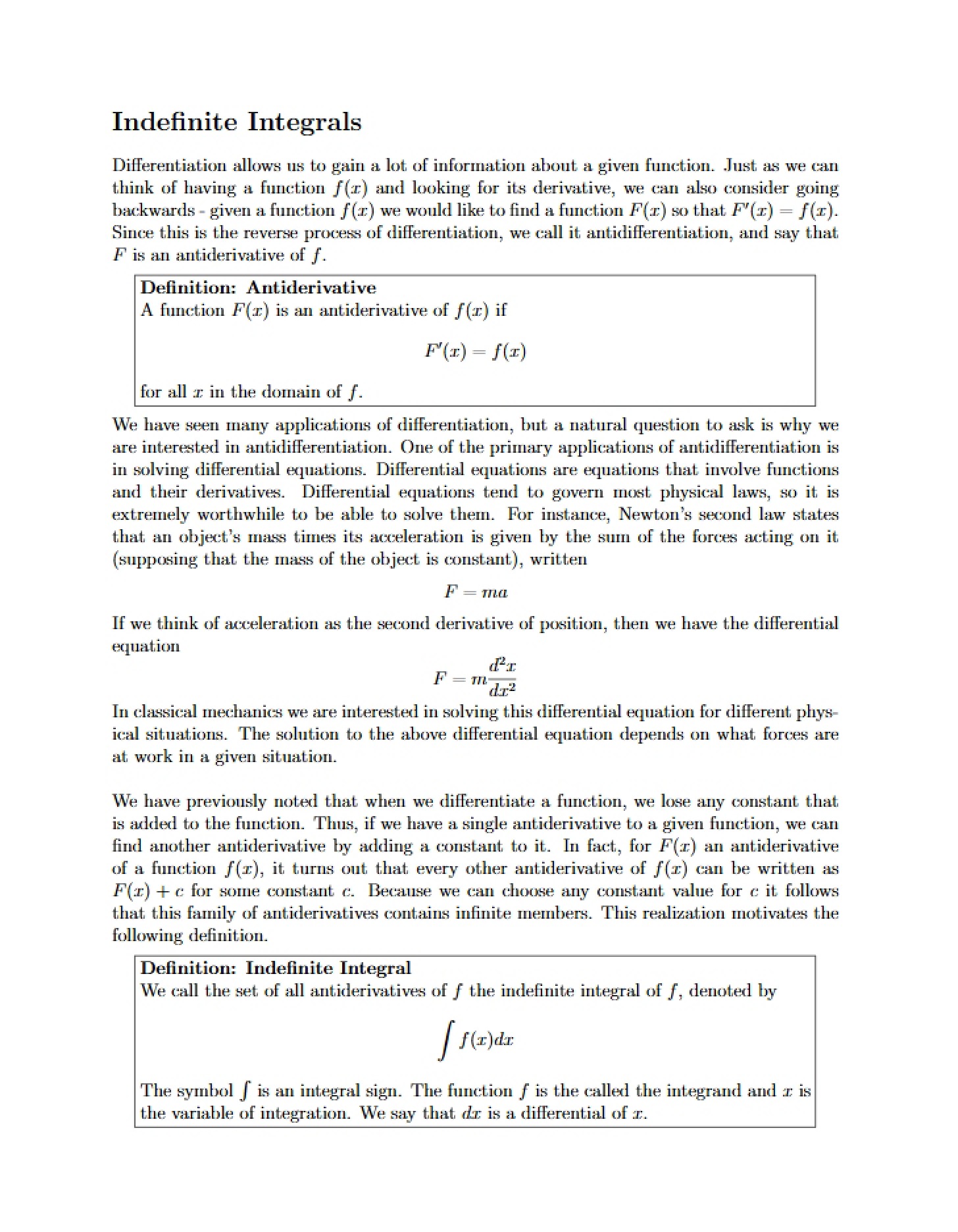 Integrals without Limits
