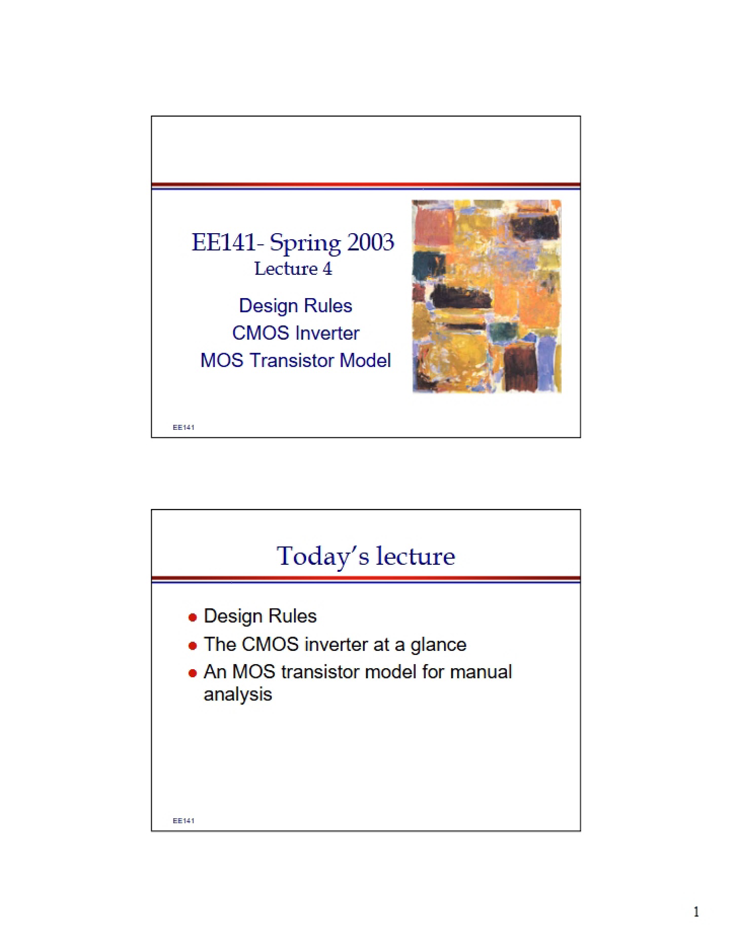 MOS Transistor Model and CMOS Inverter Design Rules