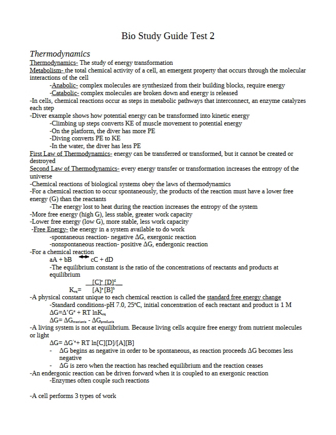 Study Guide for the Second Biology Test