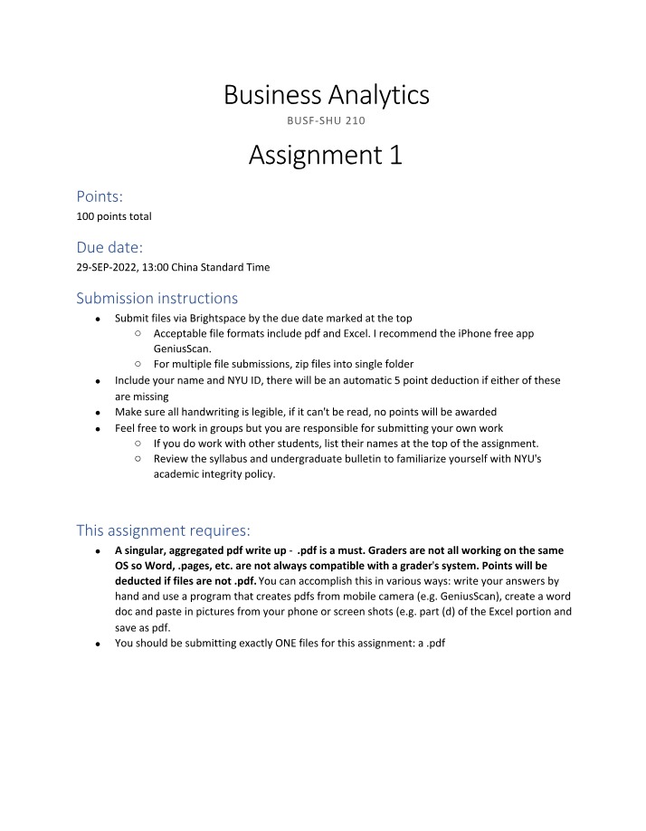 Assignment 1 for Business Analytics