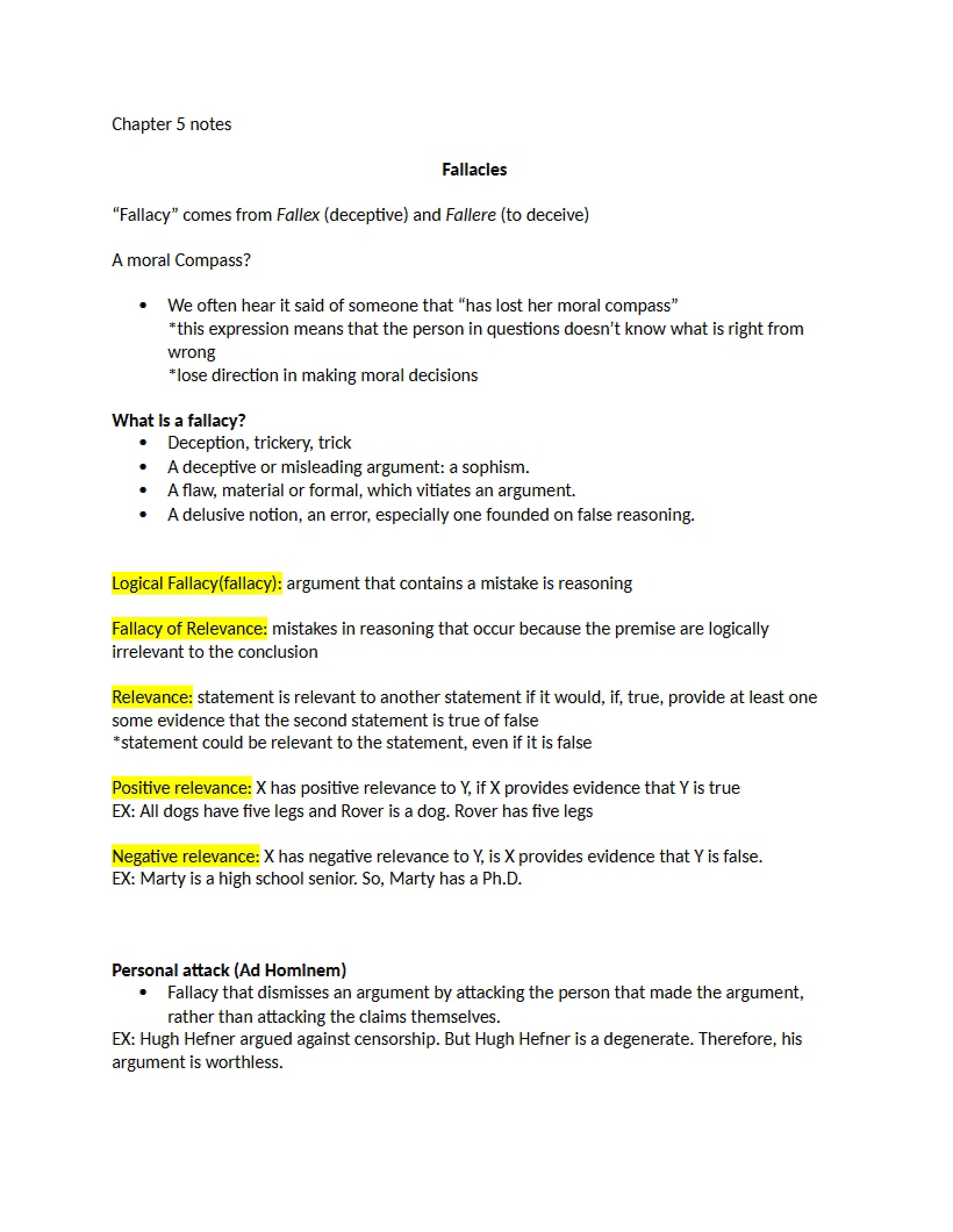 Notes for Chapter Five