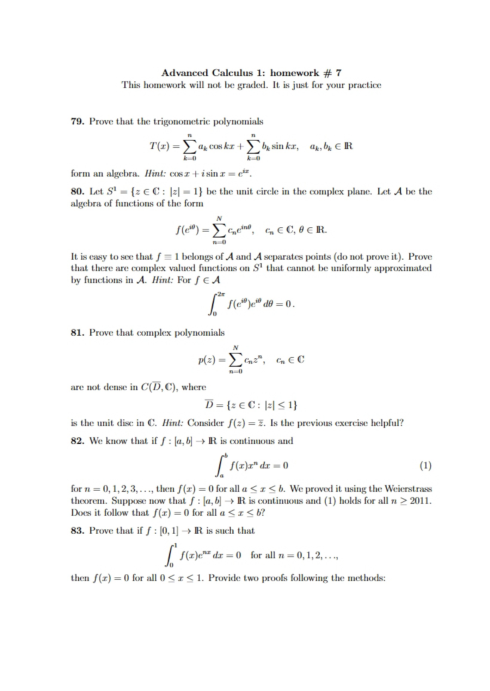 Advanced Calc Homework