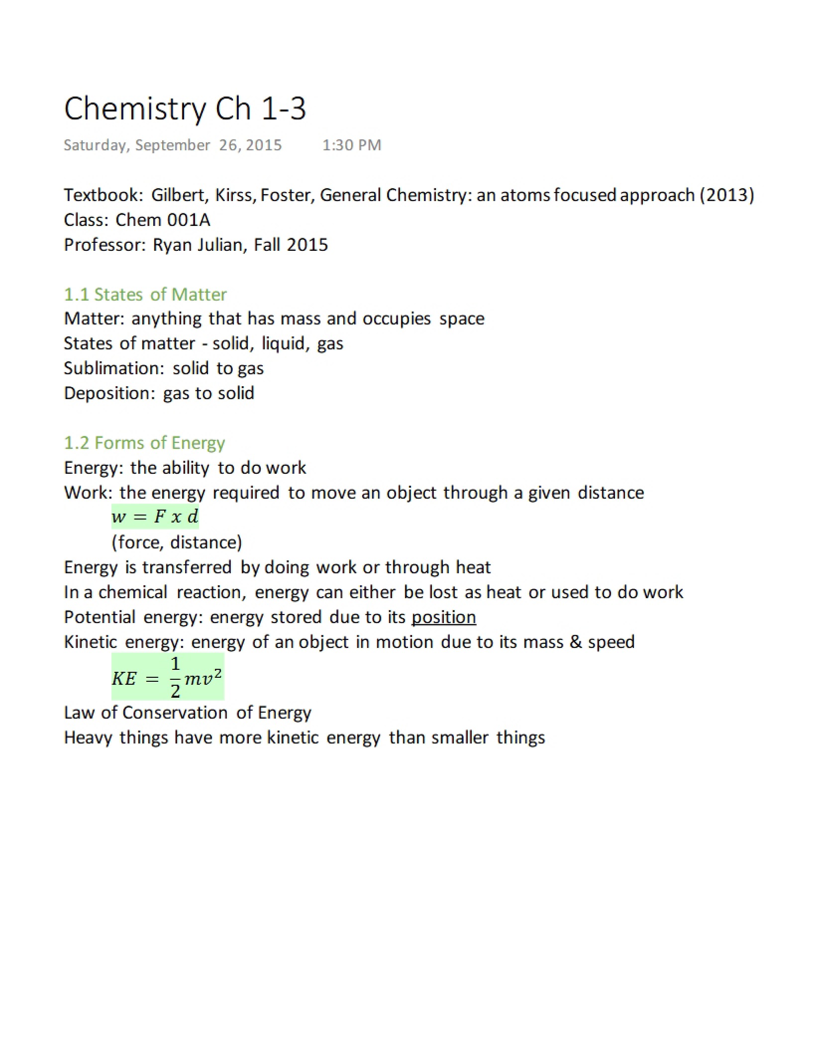 Chemistry Chapters 1 through 3