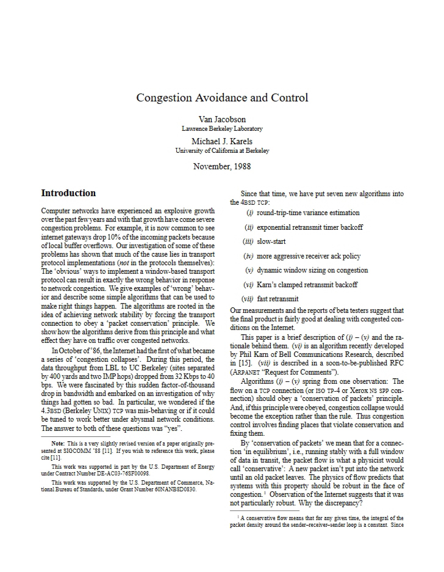 Control and Avoidance of Congestion