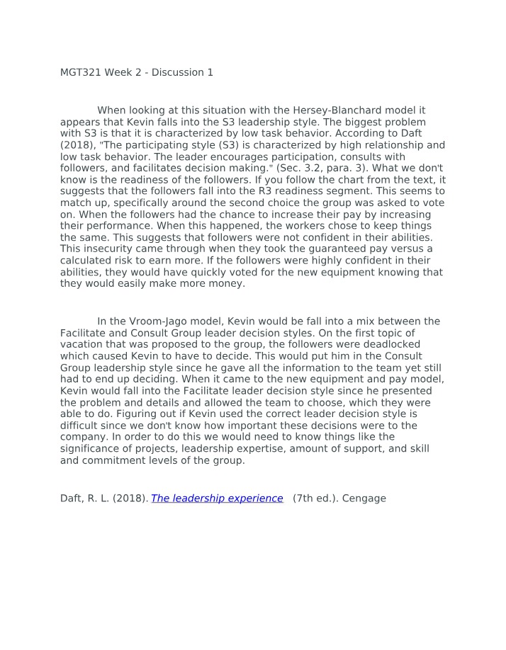 Leadership Styles Analysis - Hersey-Blanchard and Vroom-Jago Models
