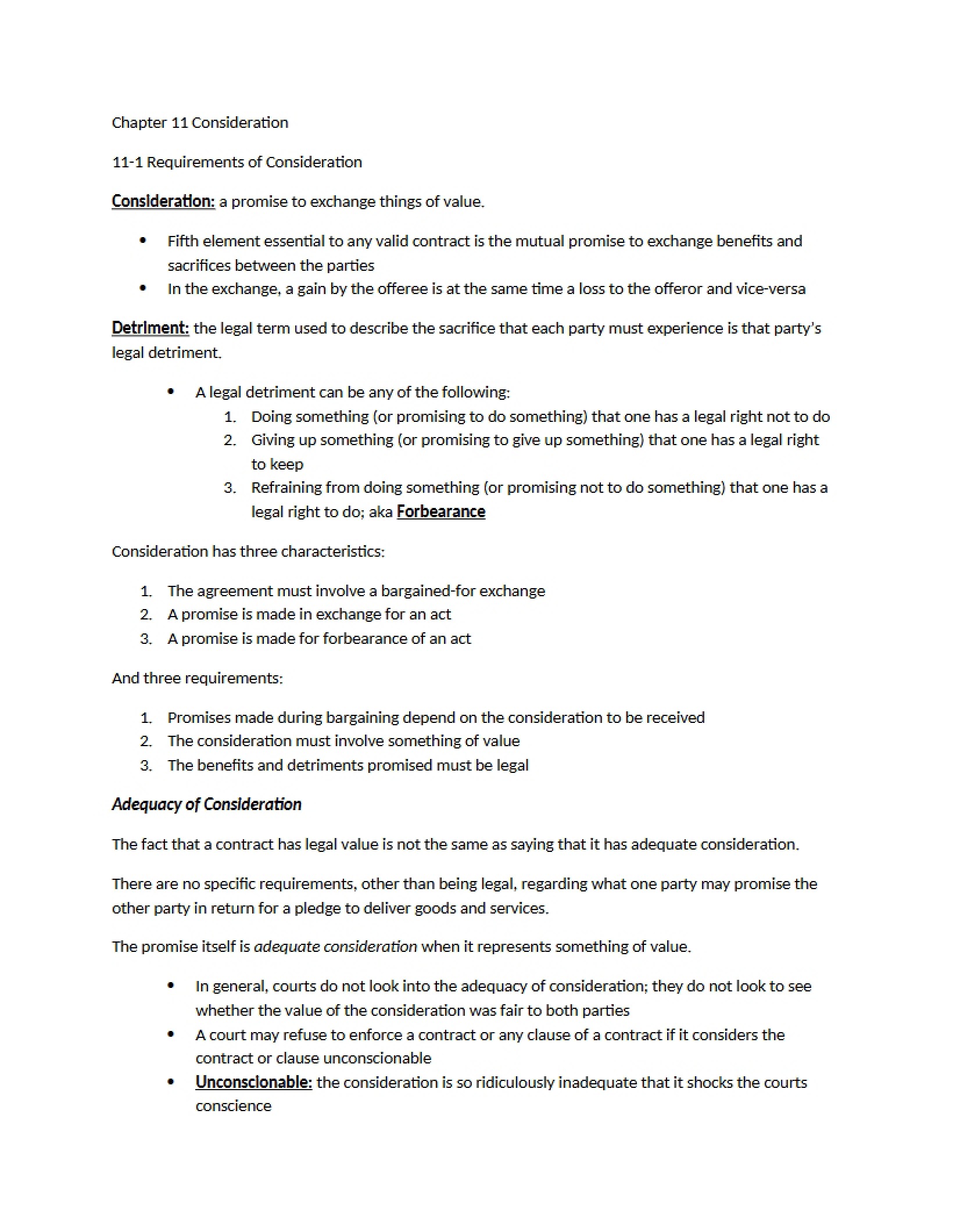 Consideration Chapter Eleven