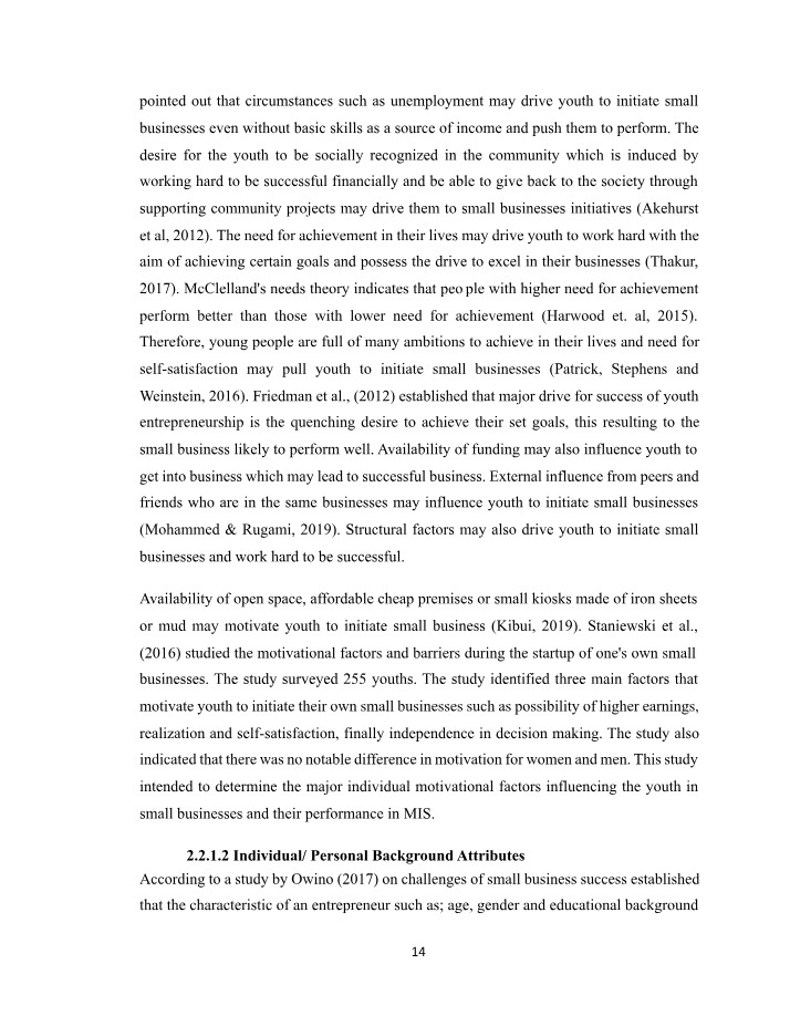 Youth Owned Small Business Performance Factors Section 2