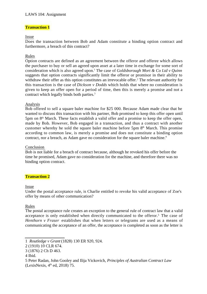 Assignment for LAWS 104