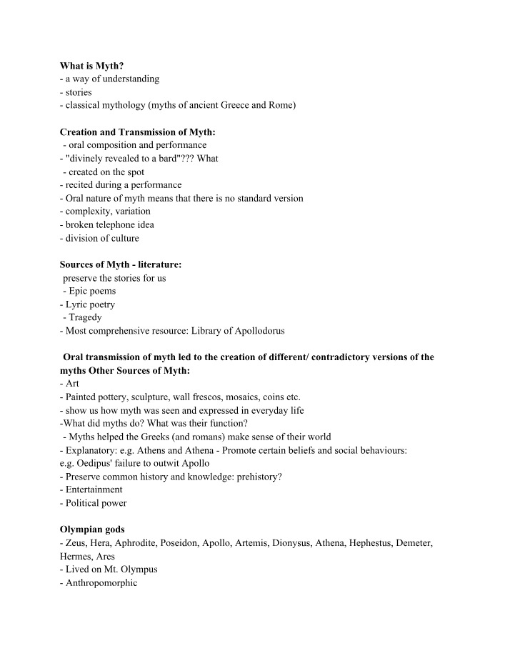 Myth Creation, Transmission, and Function