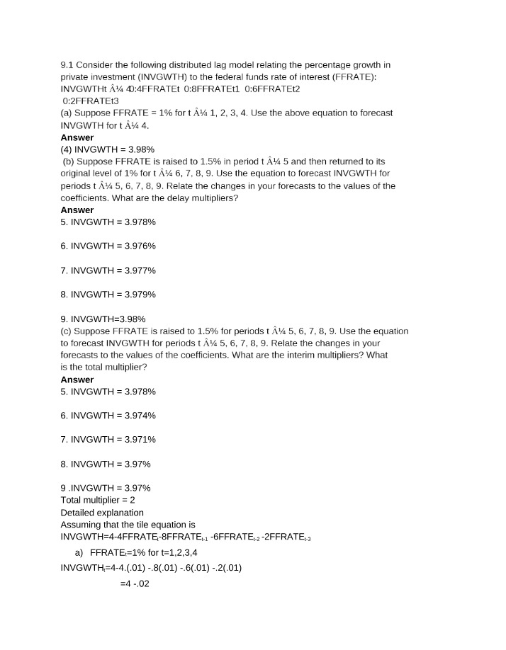 Using Distributed Lag to Forecast Private Investment Growth