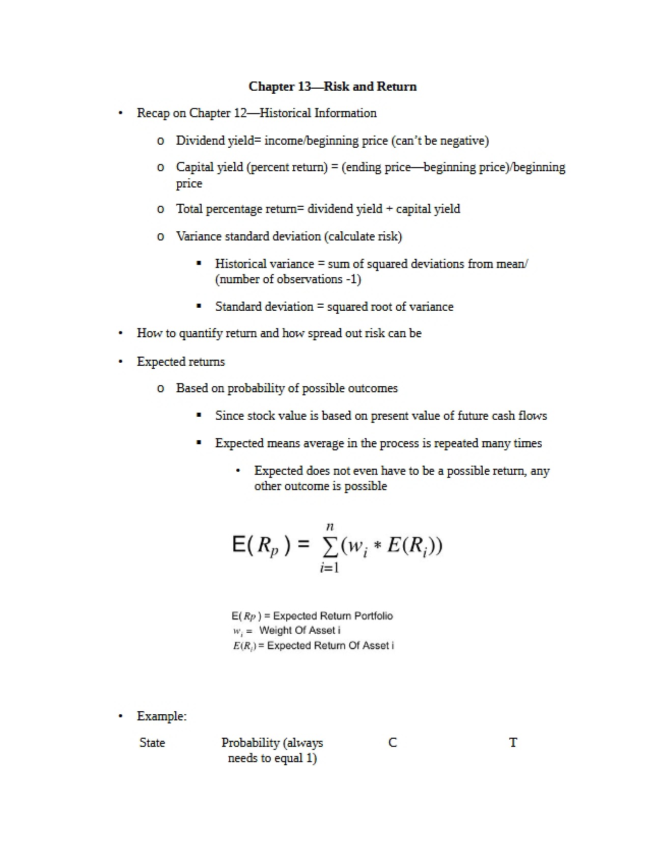 Chapter Thirteen's Analysis of Risk and Return