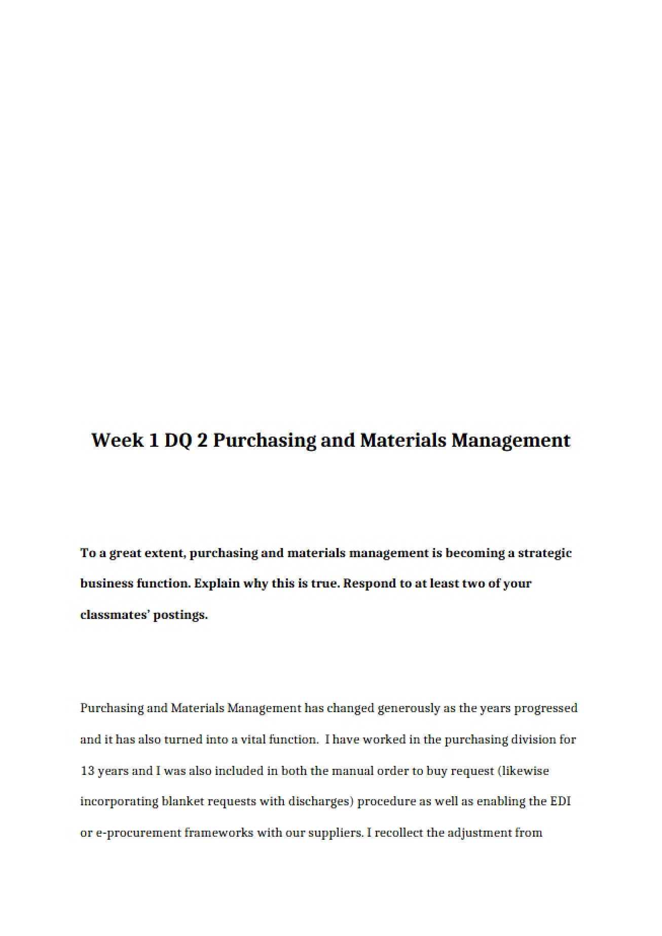 Management of Materials and Purchasing