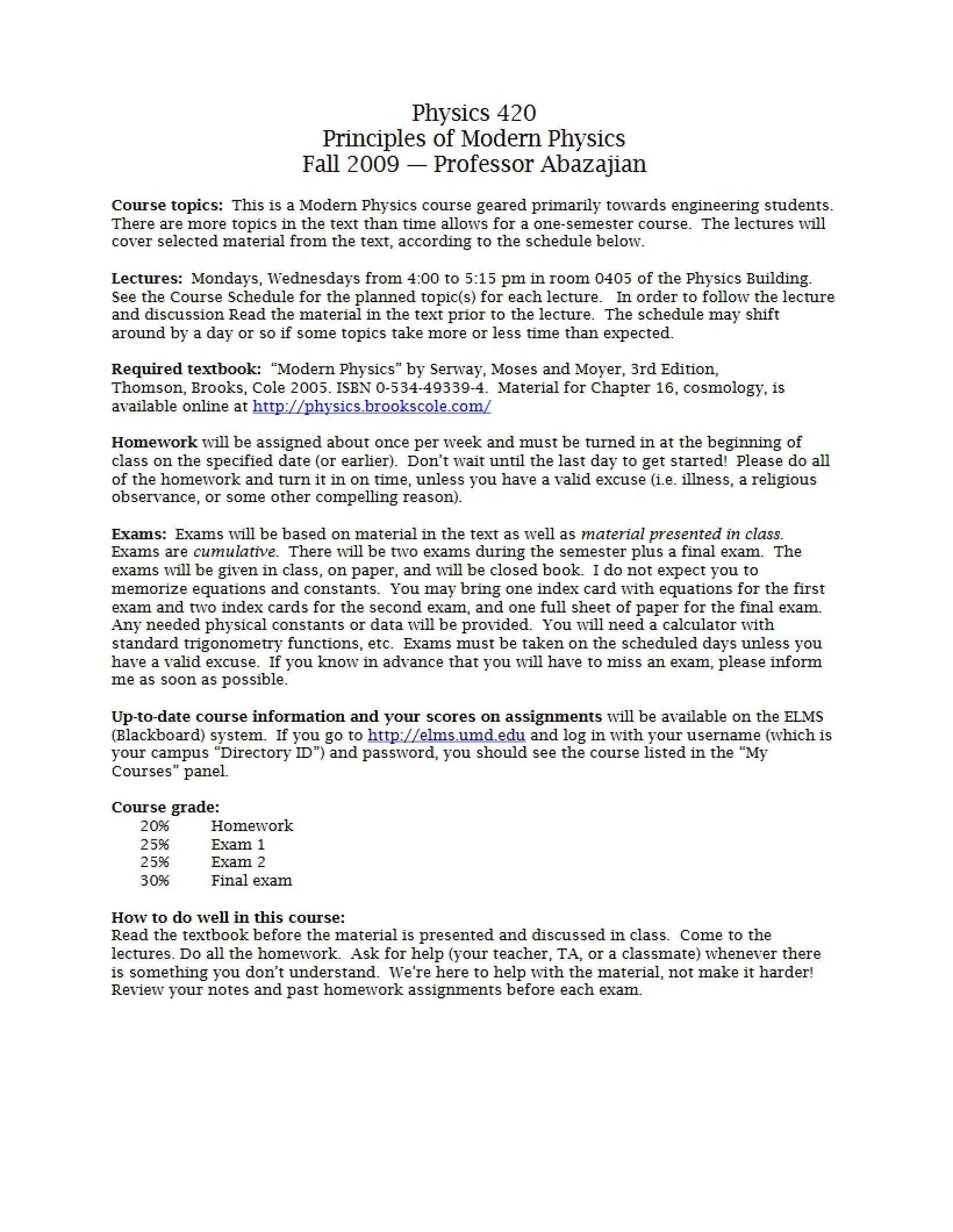 Modern Physics Syllabus