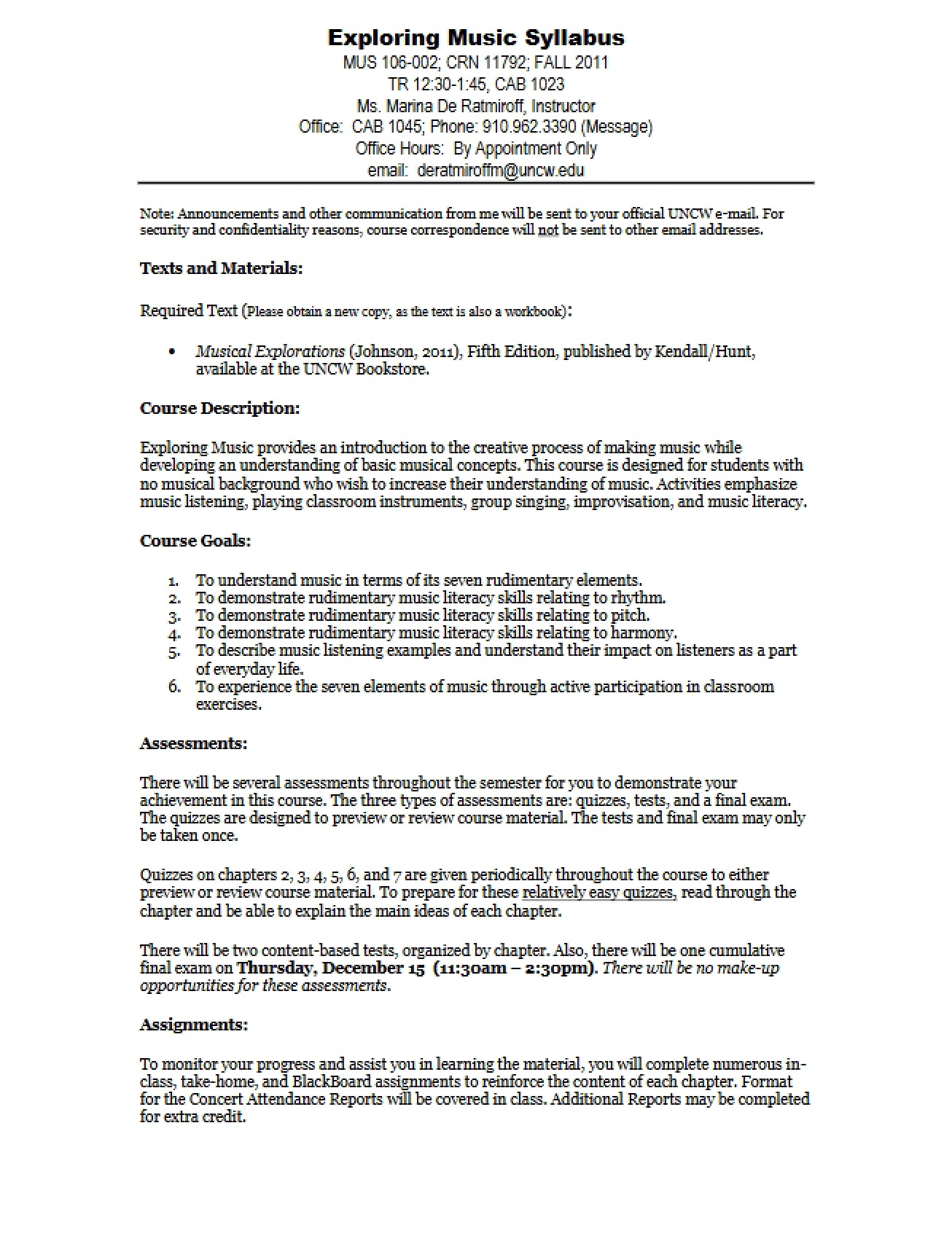 Course Outline Exploring Music