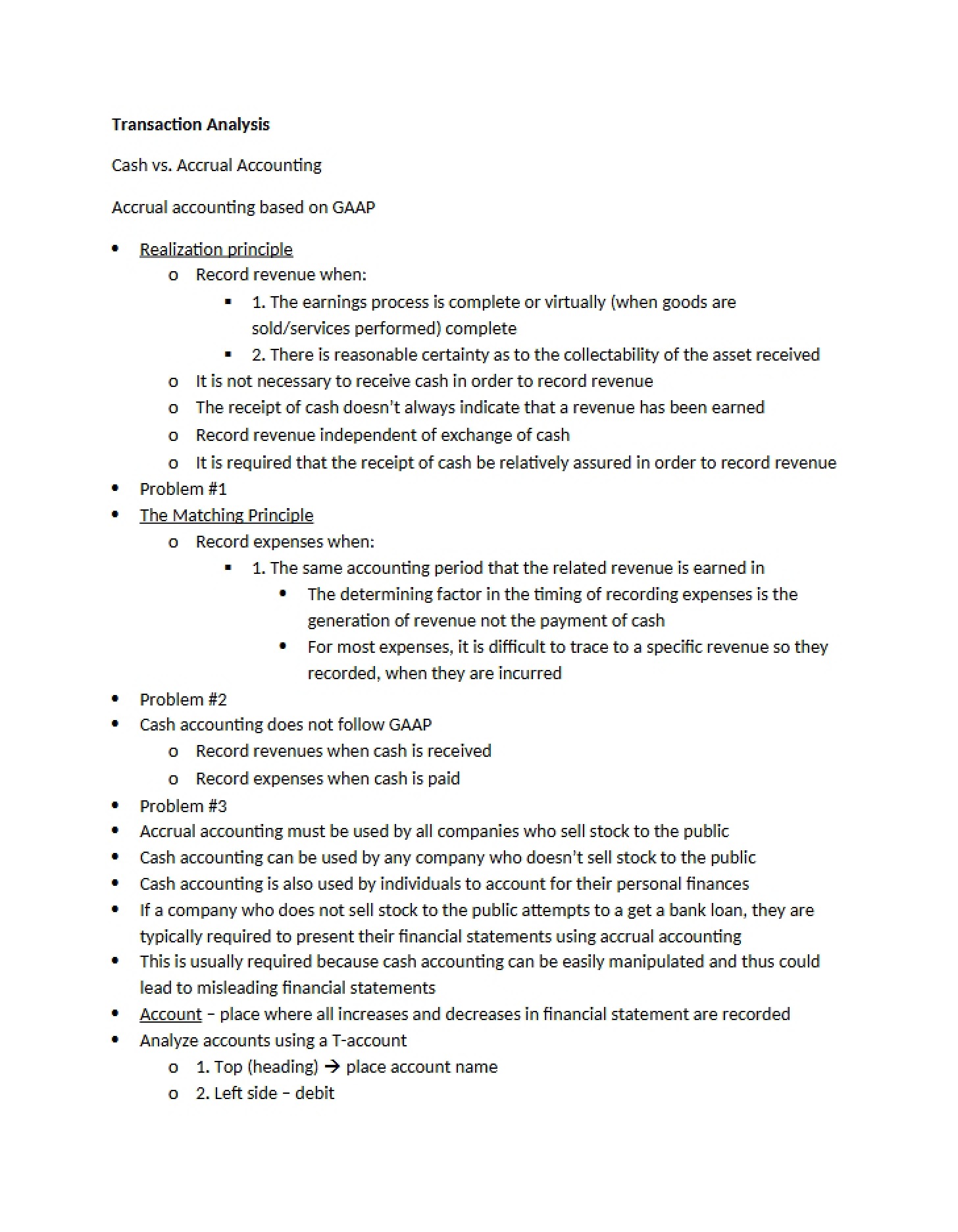 Analysis of Transactions