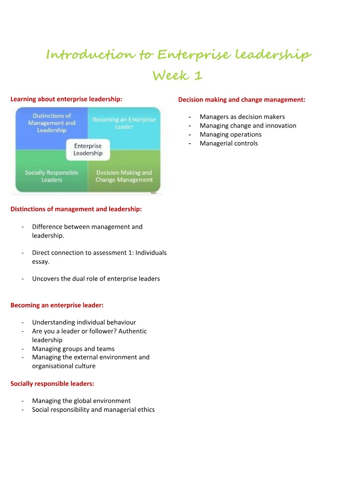 Week 1 - Introduction to Enterprise Leadership