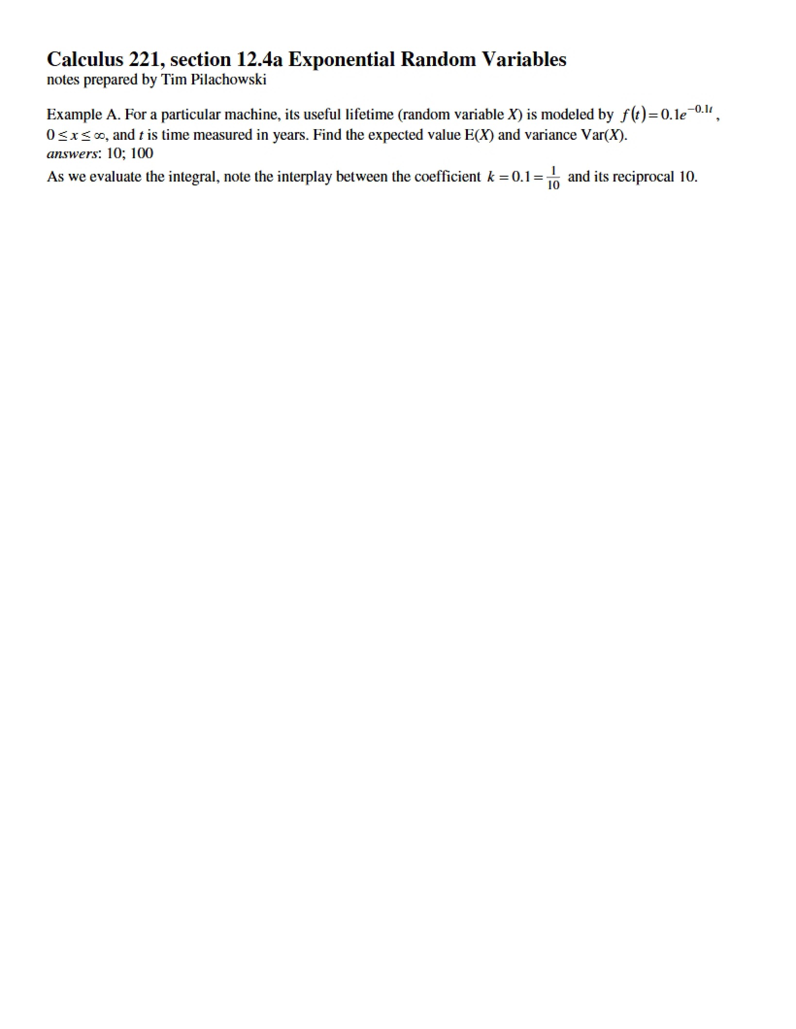 Random Variables Exponential