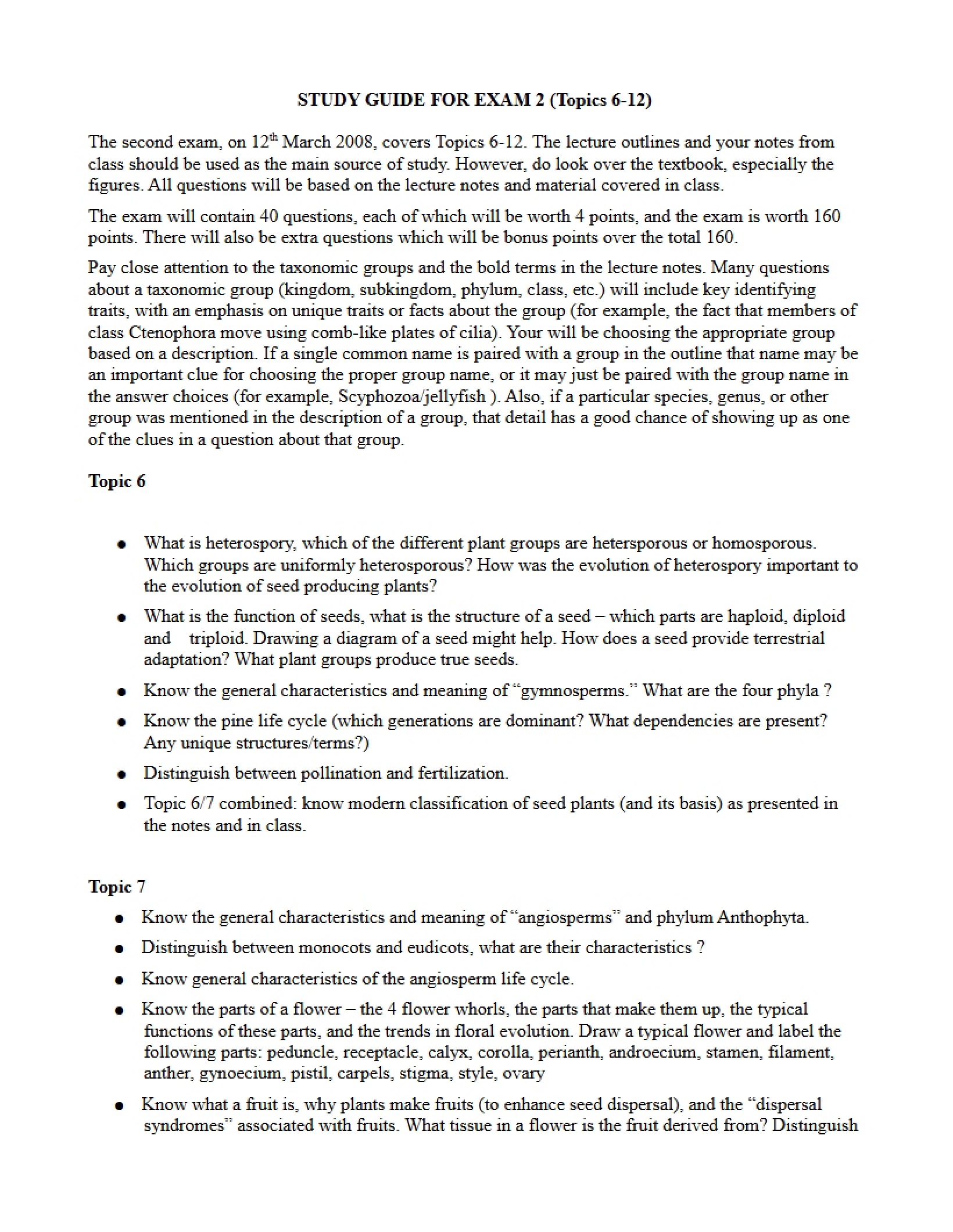 Review Guide for Exam Two