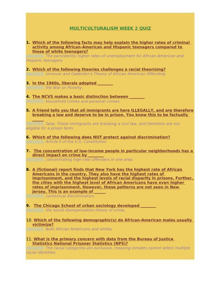 Week 2 Multiculturalism Quiz