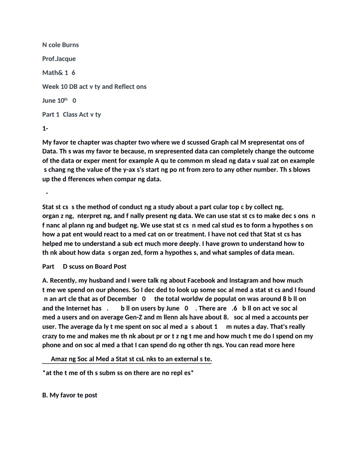 Week 10 Discussion Board and Reflections
