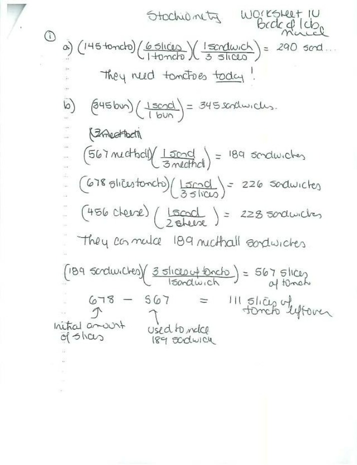 Worksheet 10 - Stoichiometry