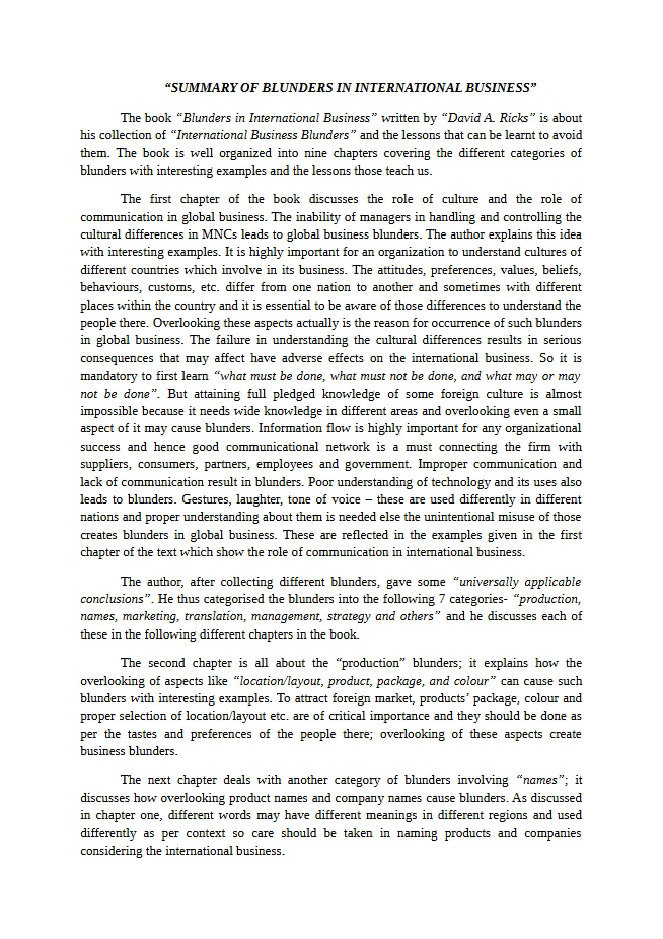 Global Business Summary V