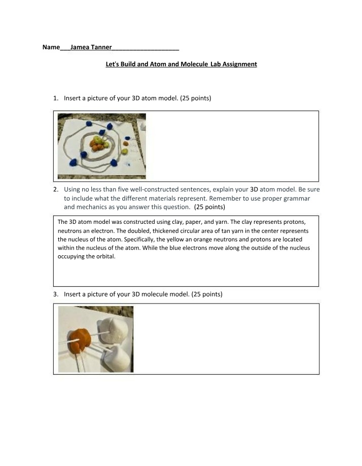 Constructing 3D Atom and Molecule Models - Lab Assignment