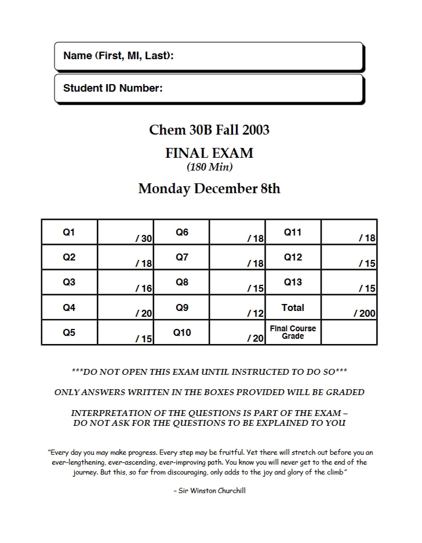 Examination for Final