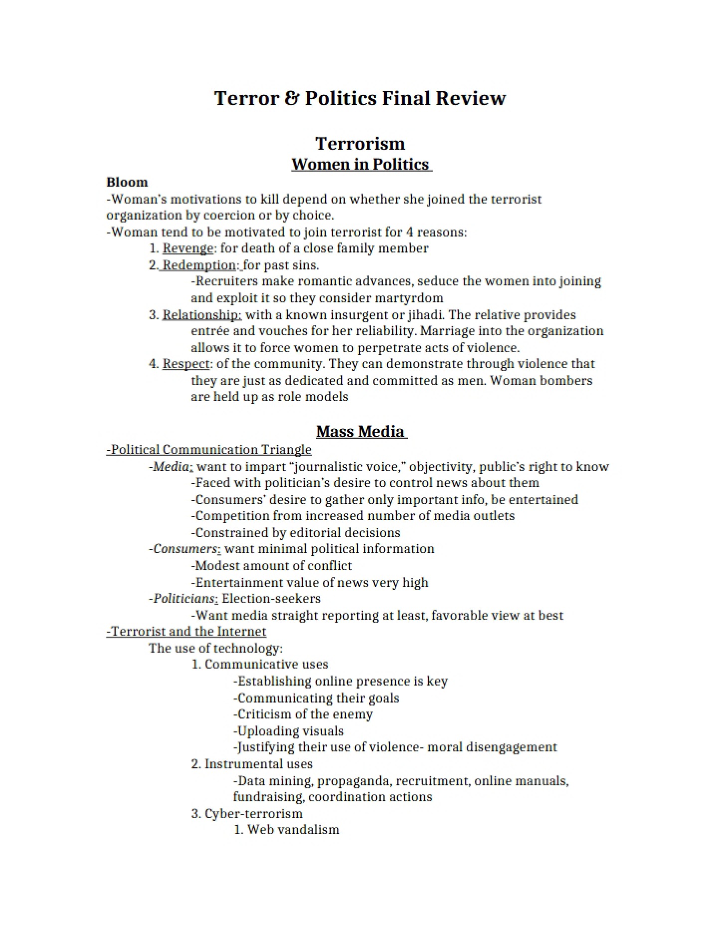 End-of-Term Review Terrorism and Politics