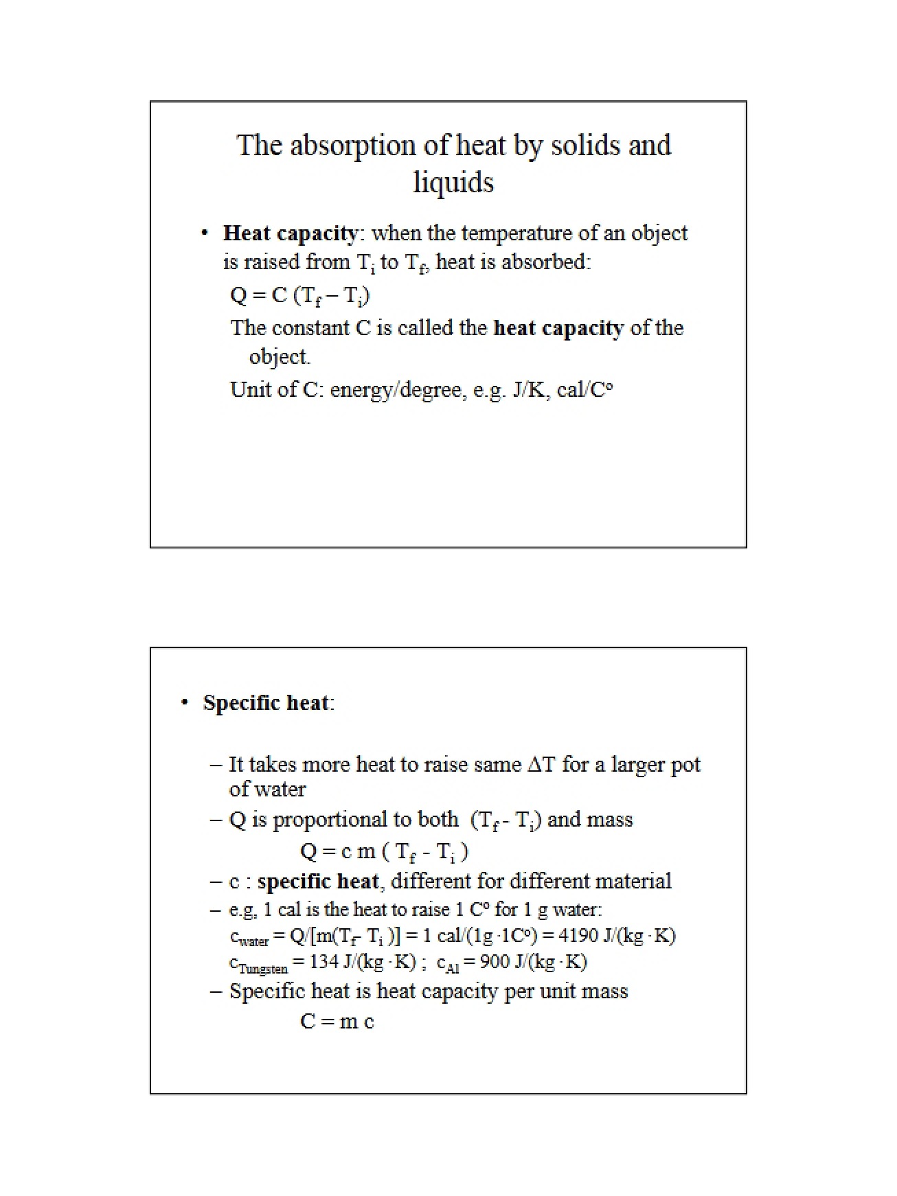 Heat Absorption in Solids and Liquids