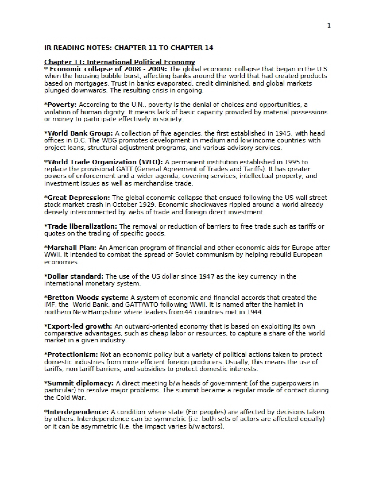 Chapter Eleven An Overview of International Political Economy