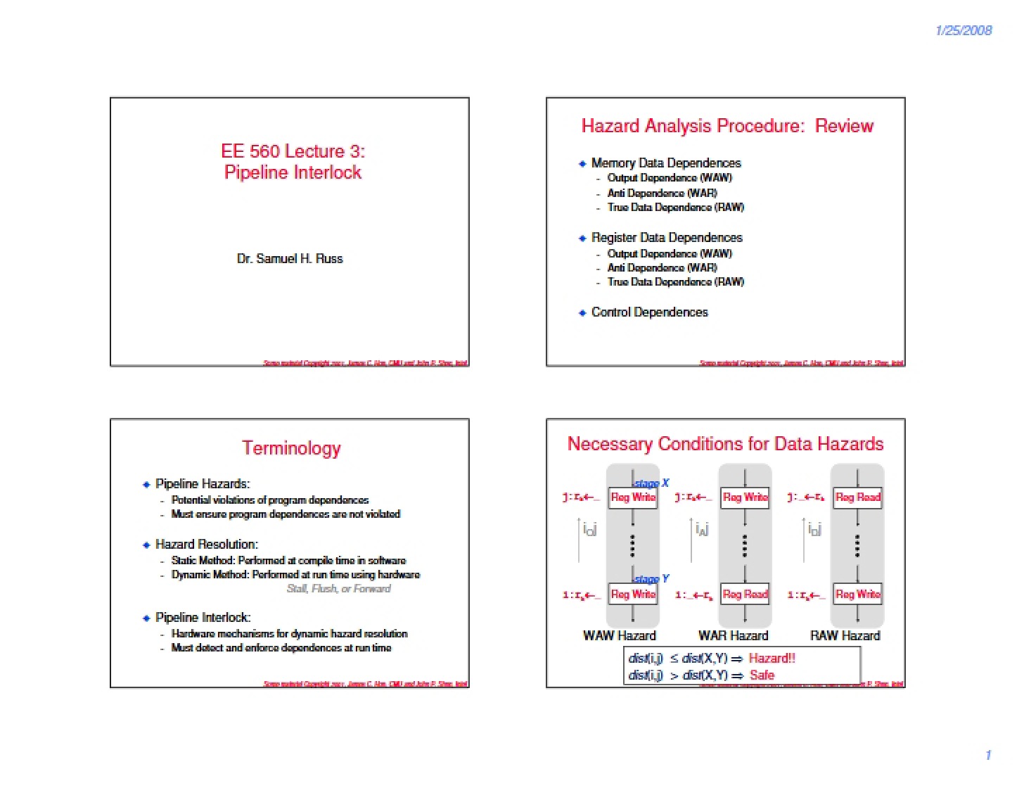 Lecture 3 Pipeline Interlock (EE 560)