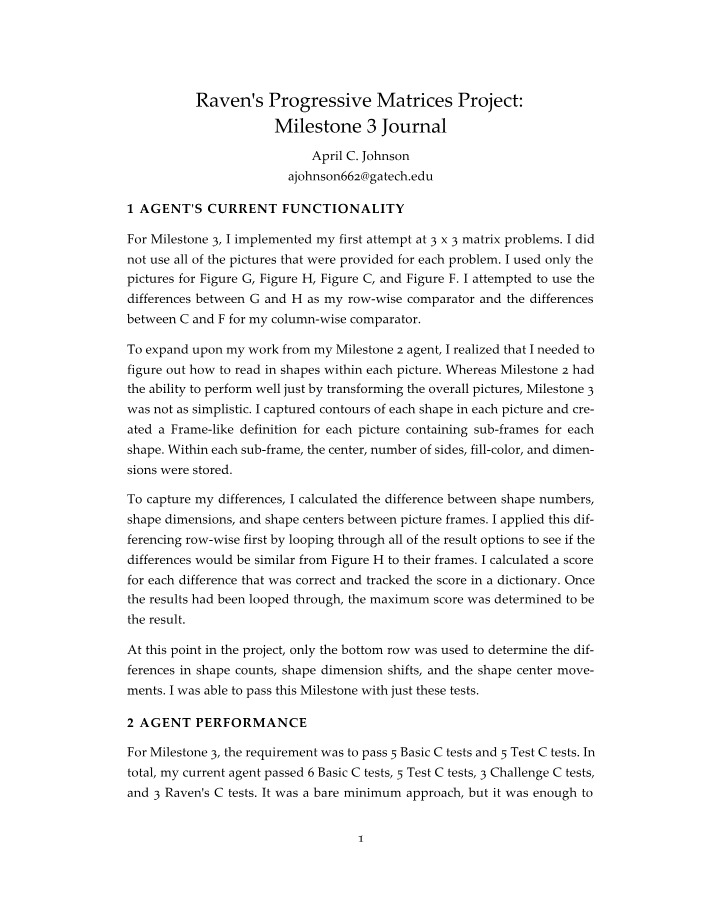 Raven's Progressive Matrices - Milestone 3 Journal