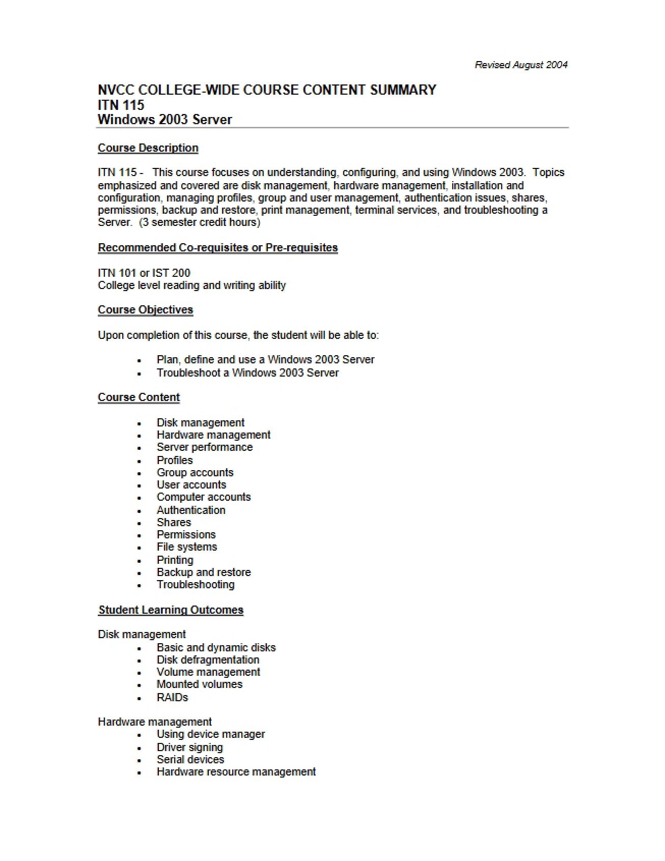 Windows Server 2003 Content