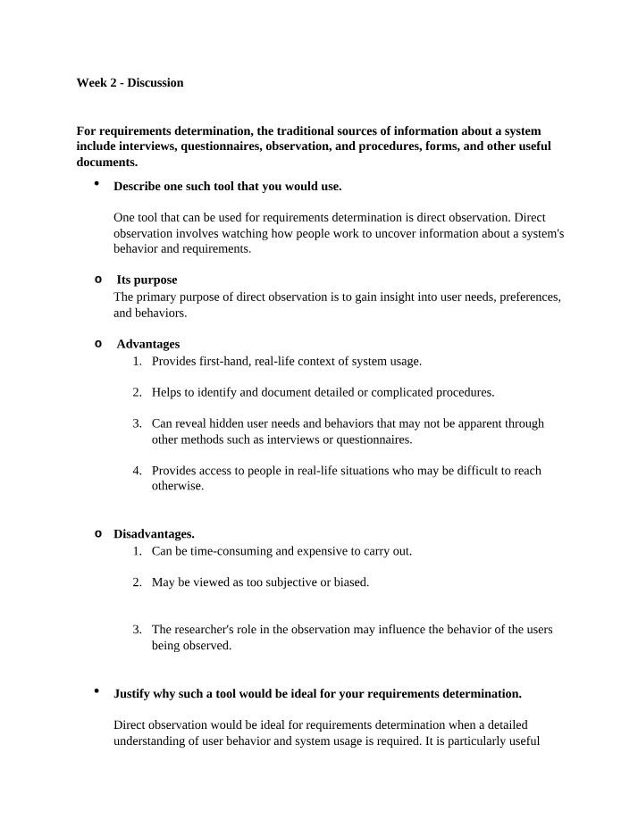 Requirements Determination Using Direct Observation