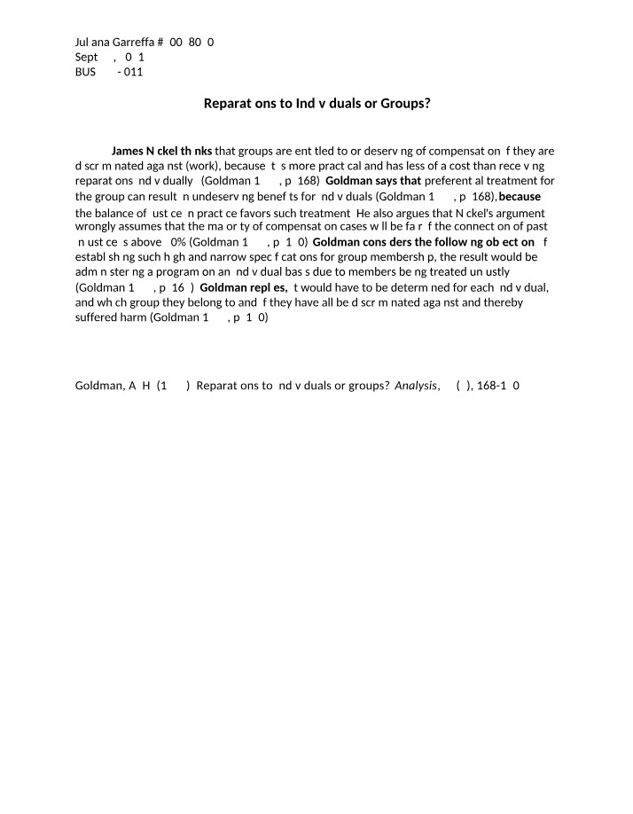 Reparations for Groups or Individuals