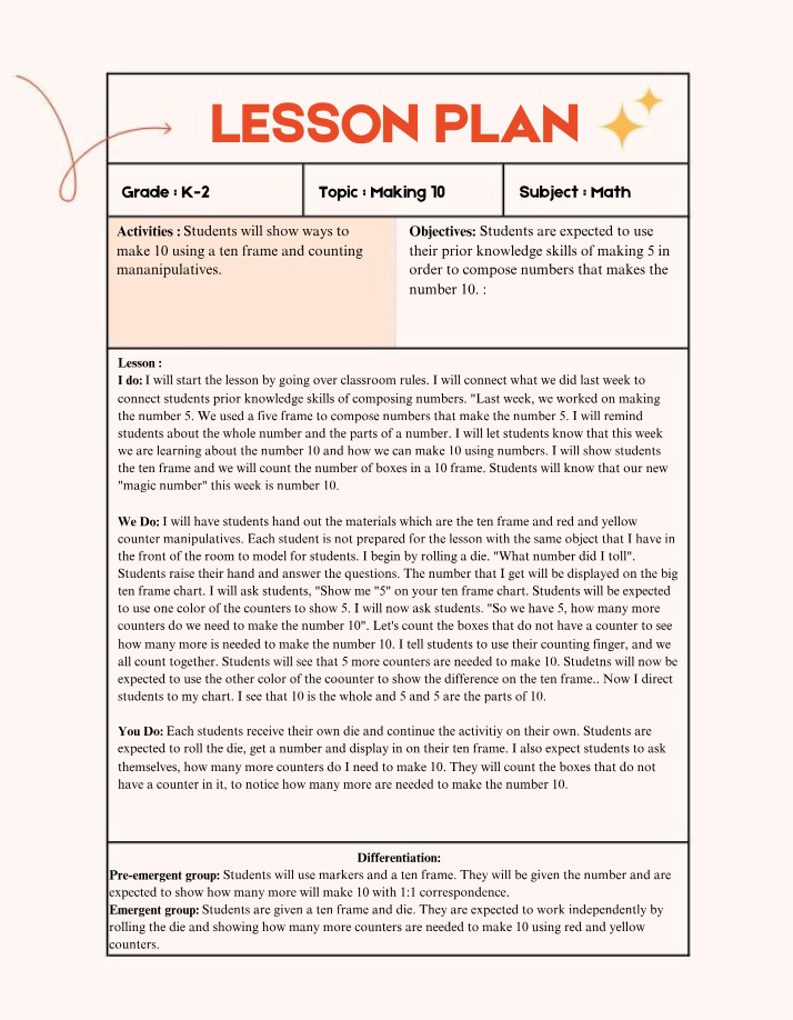 Lesson Plan for PSYCHDEVELOPMEN