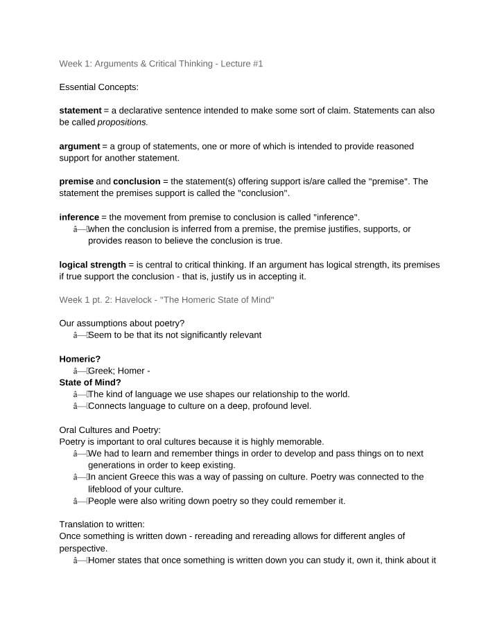 Week 1 Lecture - Arguments and Critical Thinking