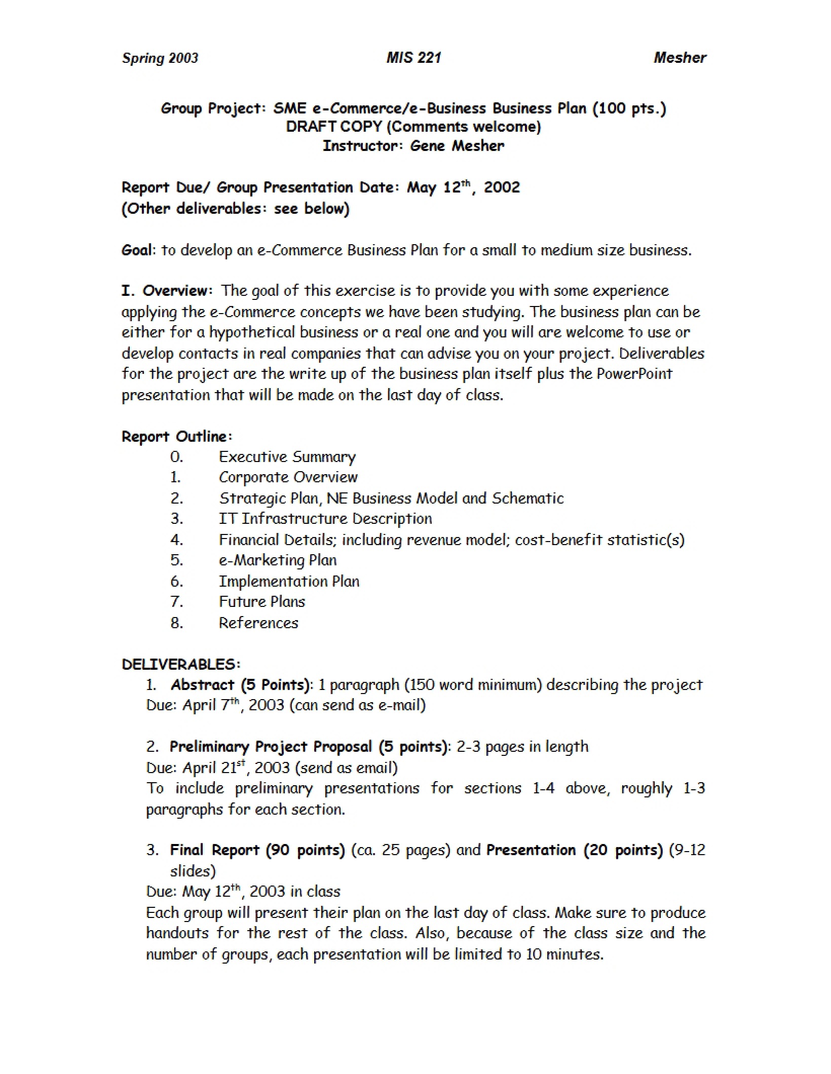 SME E-Commerce Business Plan Project