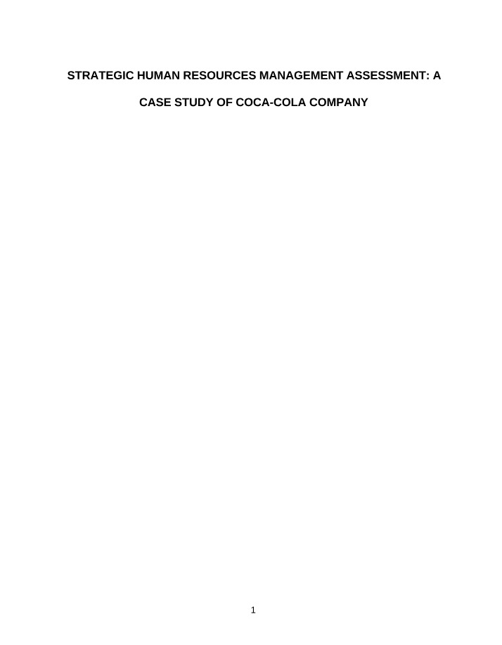 Strategic Human Resources Management - A Case Study of Coca-Cola