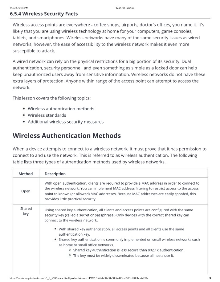 Wireless Security - Authentication Methods, Standards, and Measures