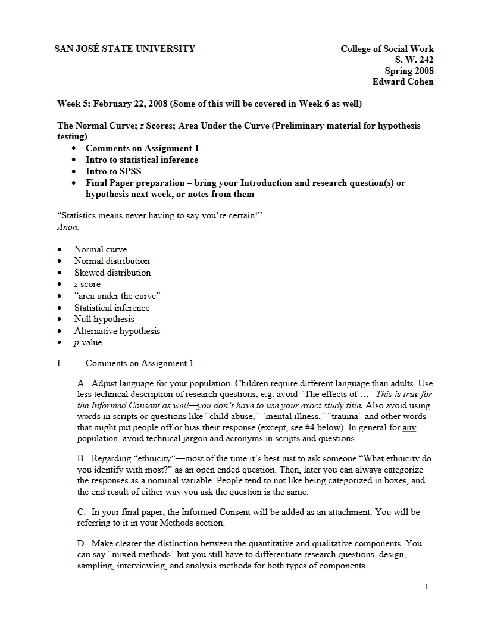 Week Five Materials