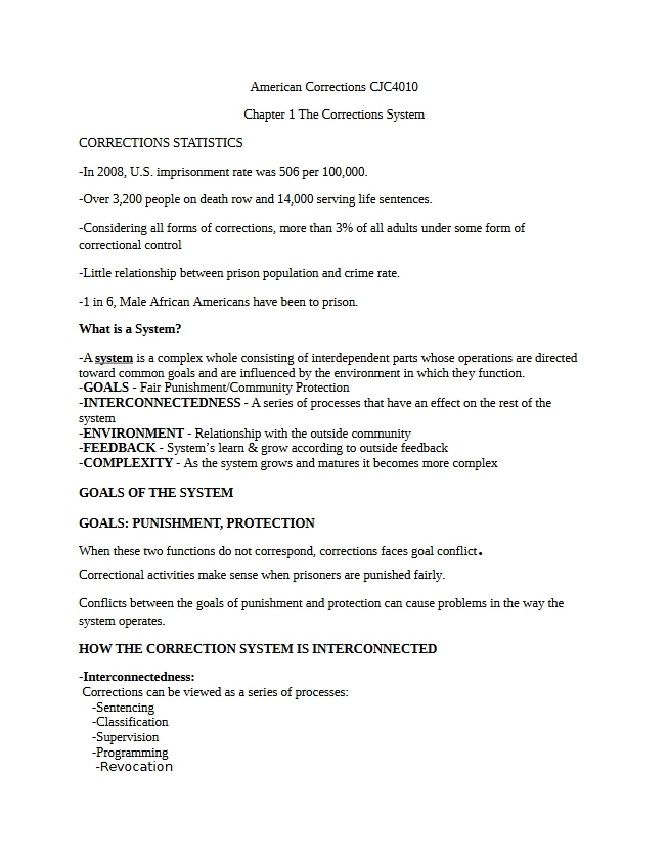 Corrections System Chapter One