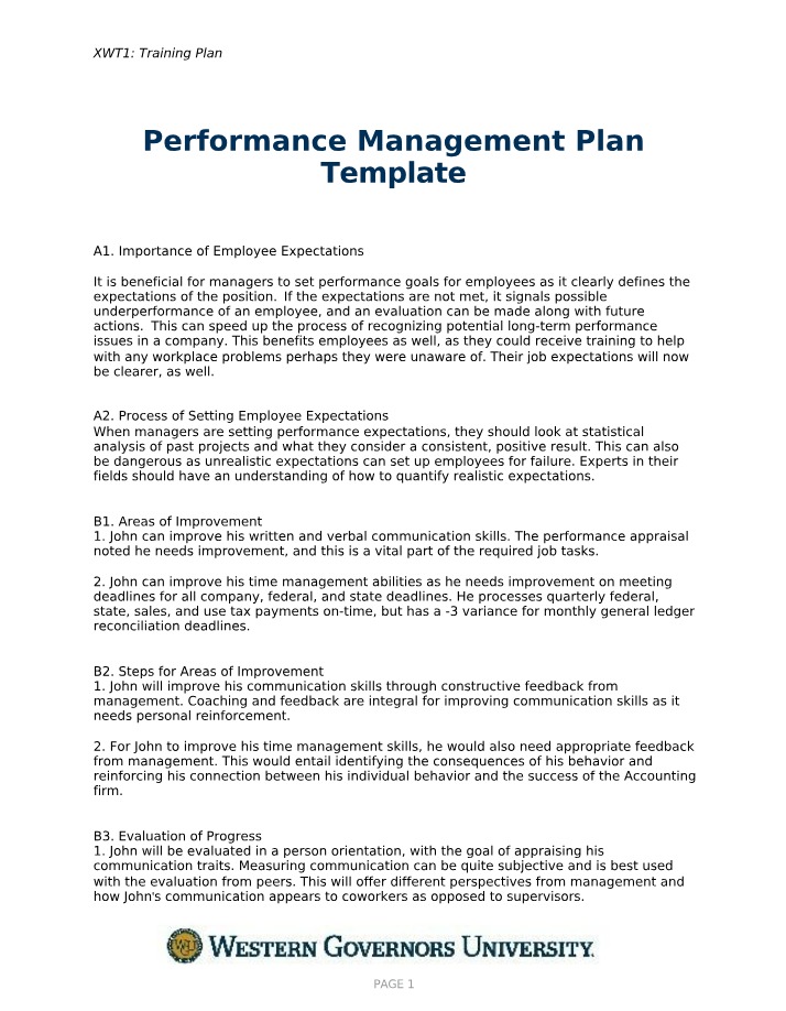 Performance Management Plan Template Document