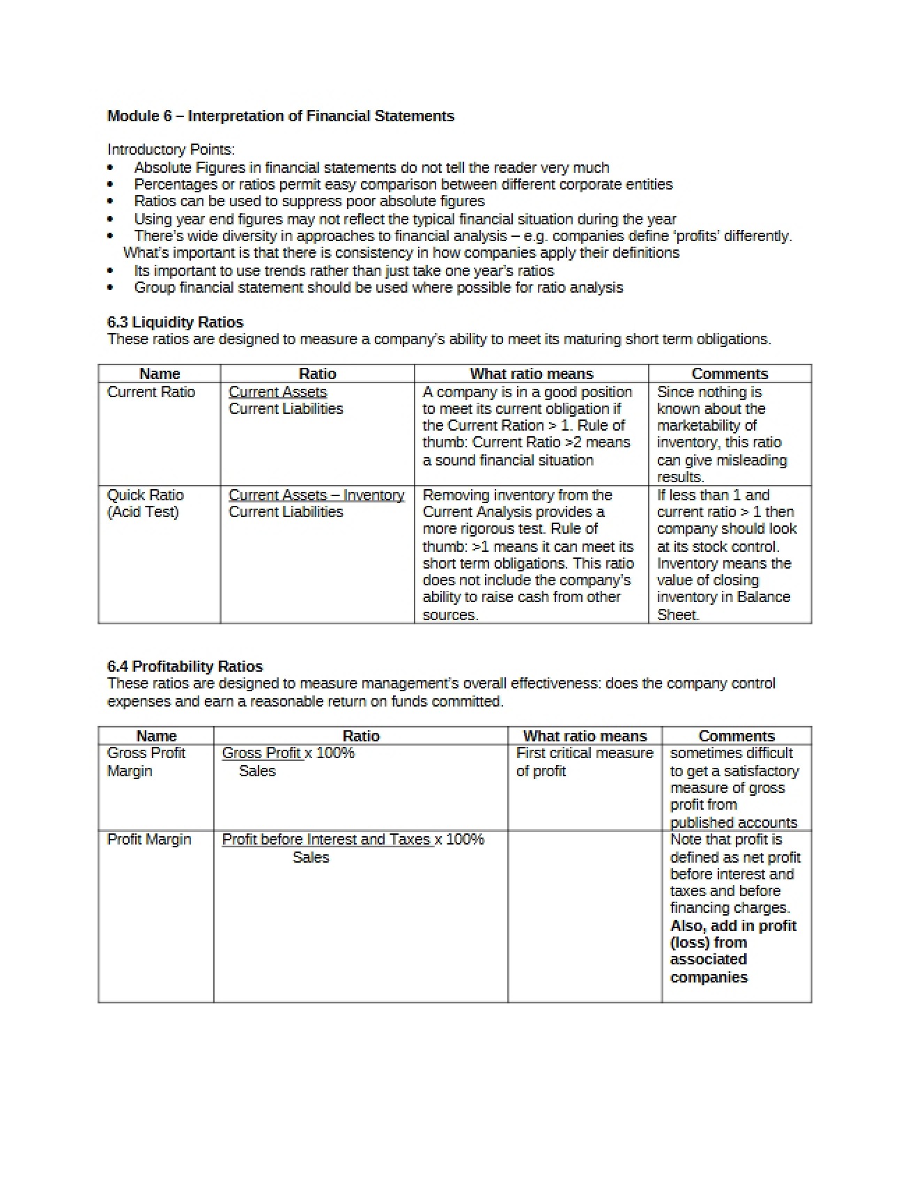 Financial Statement Interpretation Module 6