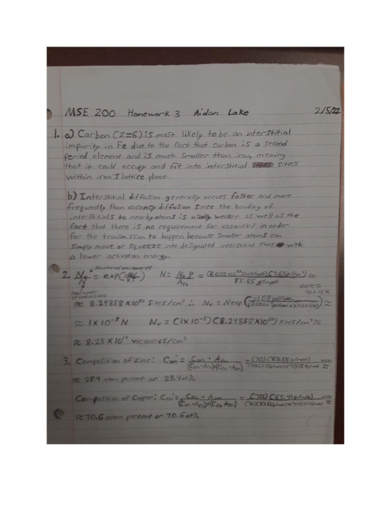 Homework 3 Answers MSE 200
