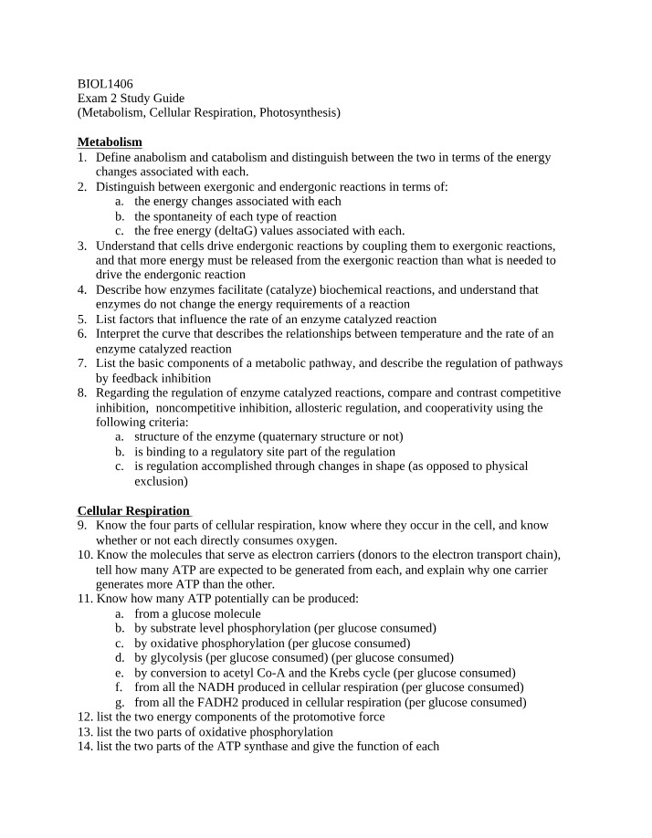 Study Guide for Exam 2