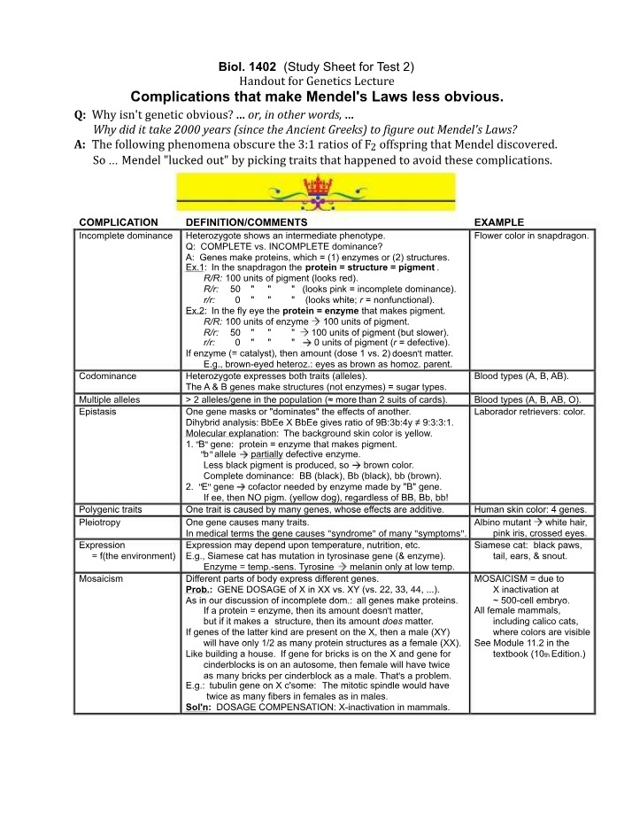 Genetics - Class Handout